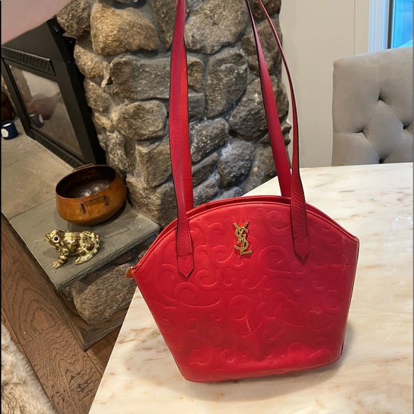 YSL Yves Saint Laurent Vintage Red Leather Arabesque hand bag! Very Rare - Picture 2 of 11